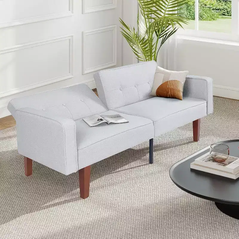 Zevemomo Convertible Sofa Bed With Adjustable Backrest,Functions As A Recliner And Loveseat,Foam And Spring Cushions,White