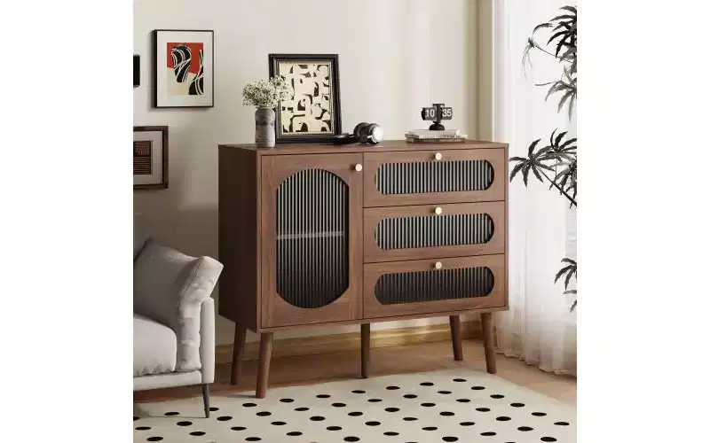 JVNOXK Decorative cabinet with 3 drawers and cabinet doors, wooden storage cabinet with shelves, suitable for living rooms, natural wood
