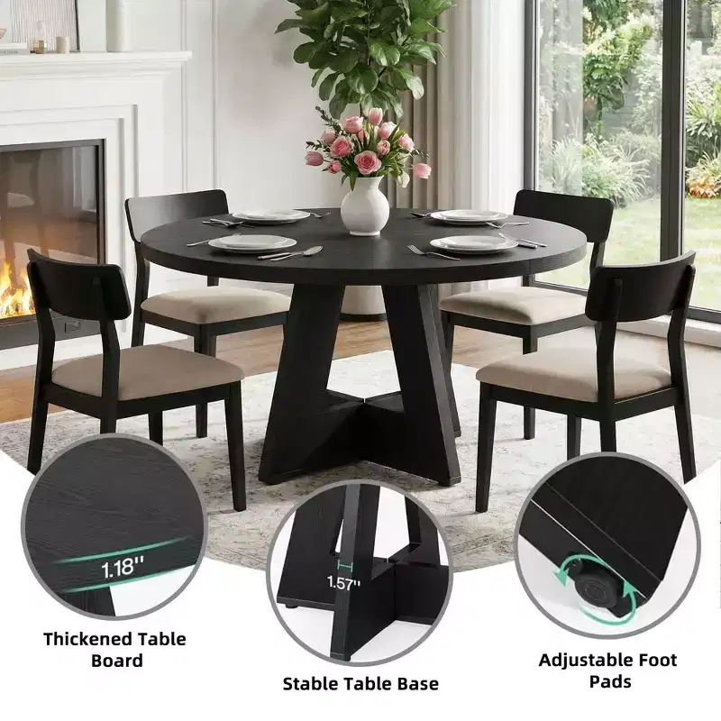 MAYEERTY Farmhouse Style Round Dining Table, 47 Retro Home Kitchen Table