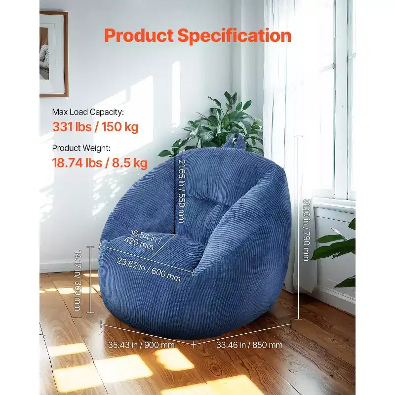 Memory Foam Polyester Velvet Bean Bag Chair 3 Feet