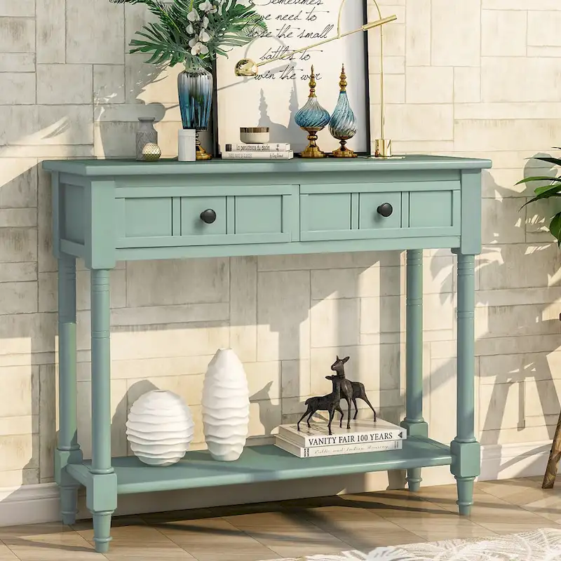 Console Table Traditional Design with Two Drawers and Bottom Shelf