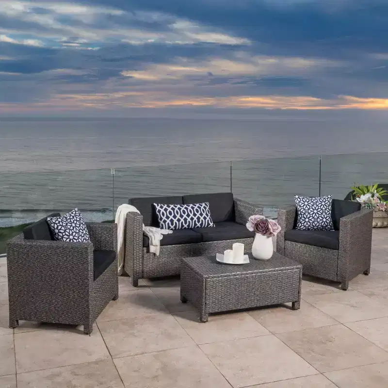 Christopher Knight Home Puerta Outdoor Wicker 4 Seater Chat Set with Cushions