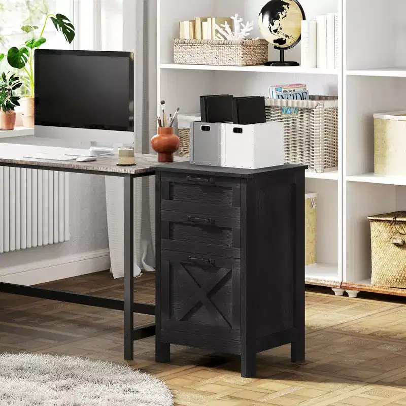 HOMCOM 3 Drawer File Cabinet, Filing Cabinet for Hanging A4/Letter Size, Farmhouse Printer Stand with Storage for Home Office