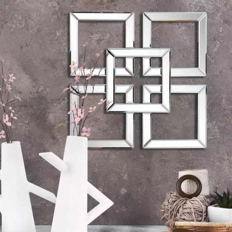Howard Elliott 16"x16" Layered Mirrored Squares Mirror: Modern Style, MDF & Glass, Wall Mounted