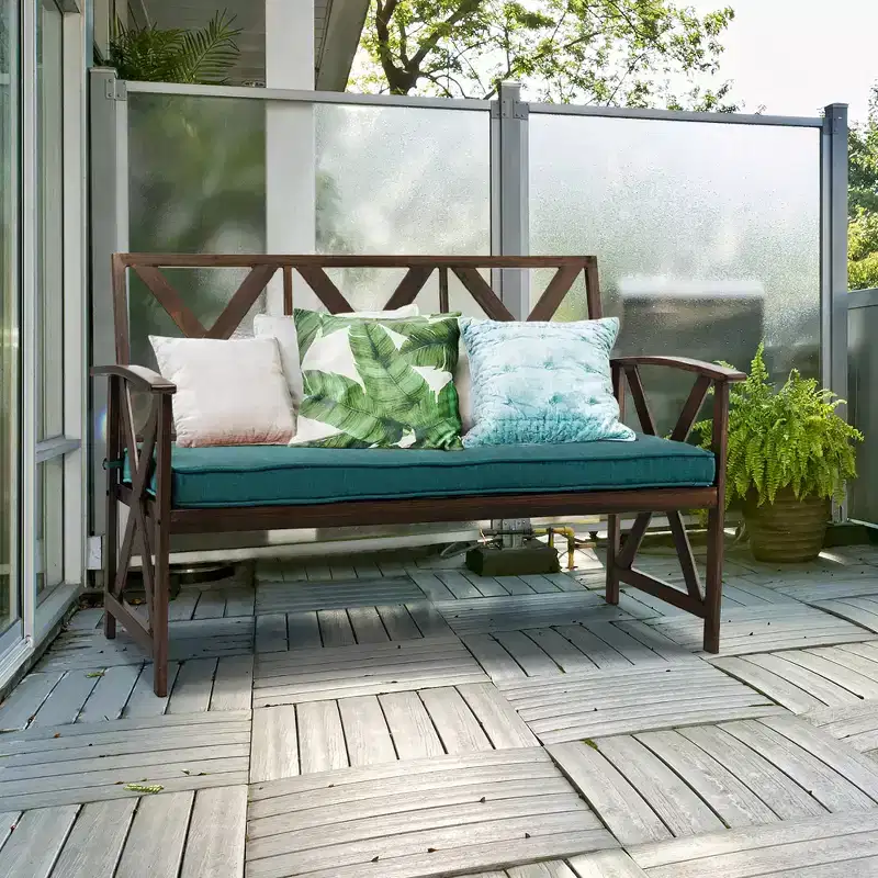 Costway Outdoor Garden Park Bench with Padded Cushion Wood Grain Coated Heavy Duty Frame