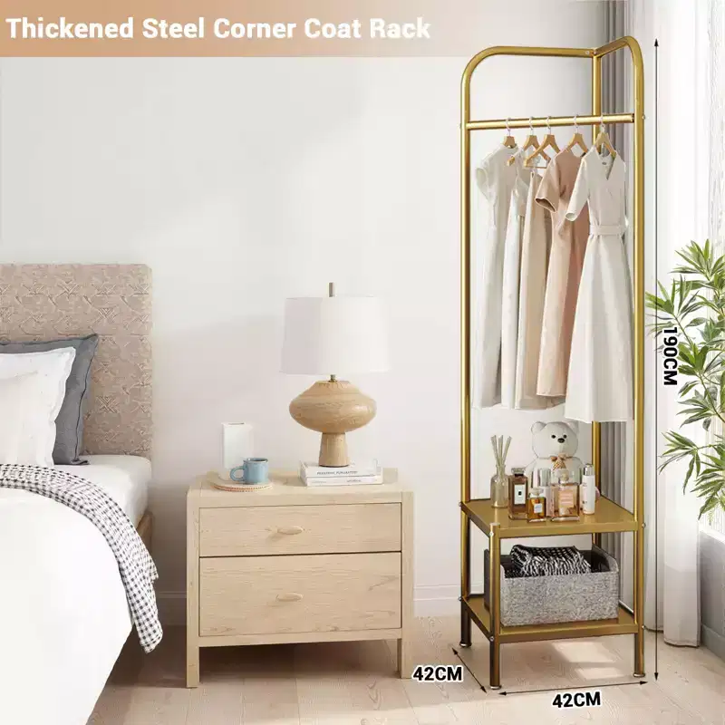 74.8in Corner Coat Rack with Shelves, Modern Metal Freestanding Garment Rack for Hallway Entryway Bedroom Living Room Office