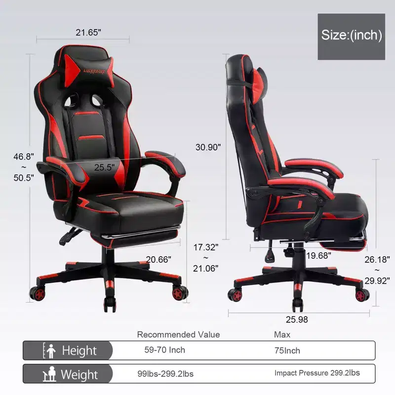 Gaming Chair with Footrest High Back Computer Desk Chair Office Chair Red