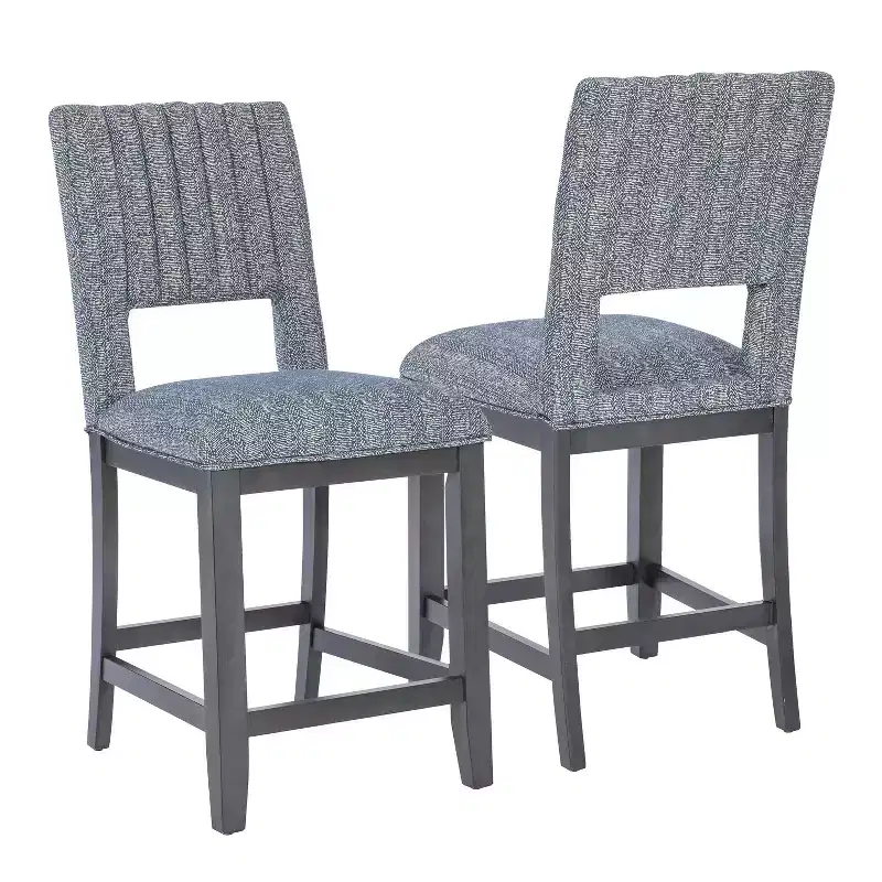 Powell Set of 2 Harlan Padded Upholstered Seat Counter Height Barstool: Armless, Solid Back, Rubberwood Frame, 275 lb Capacity