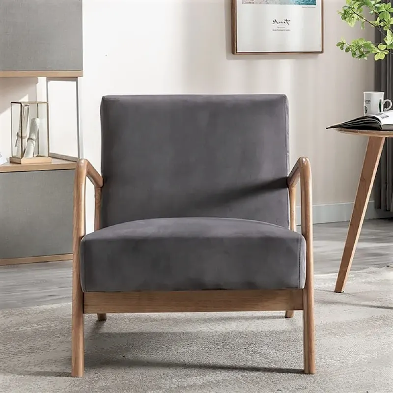 Kreindy Velvet/ Wood Mid-century Modern Armchair