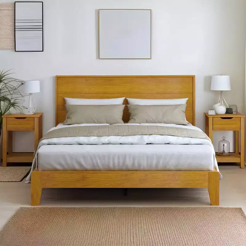 Galano Queen Payne Luxe Bed with Headboard & Elira 2-Drawer Nightstands, Set of 2  Amber Walnut