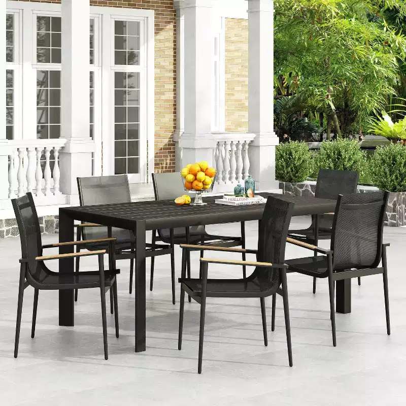 Christopher Knight Home Naop Outdoor 7 Piece Mesh and Aluminum Dining Set, Black