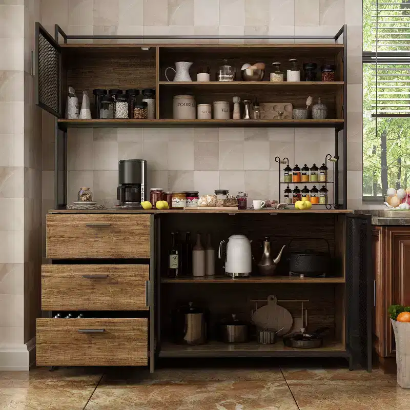 Kitchen Cabinet Wooden Buffet Sideboard Metal Door 3 Drawer Rack Worktop