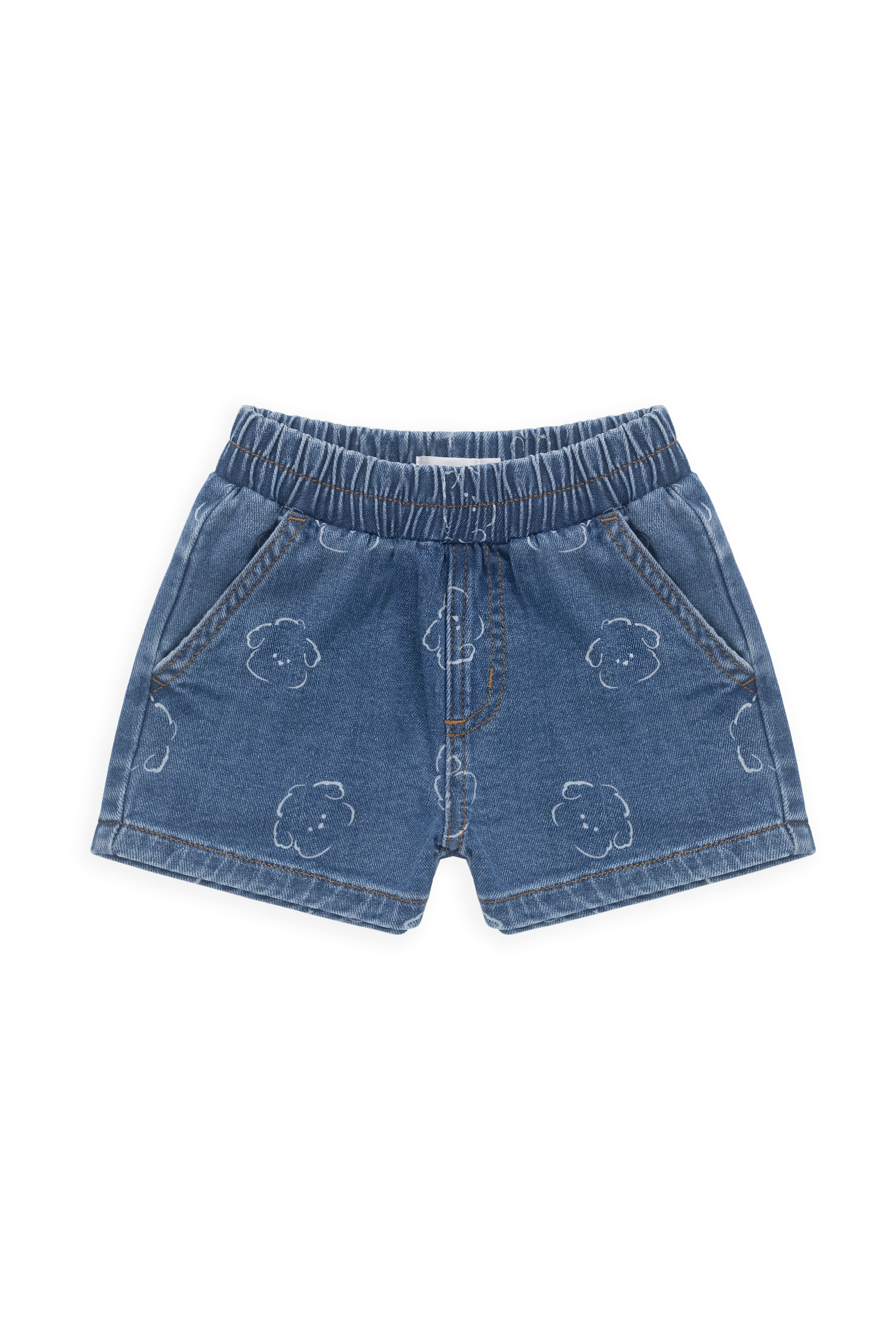 Playful Blue Denim Dog-Print Cotton Short with Elastic Waistband & Pockets for Kids 6M–6Y