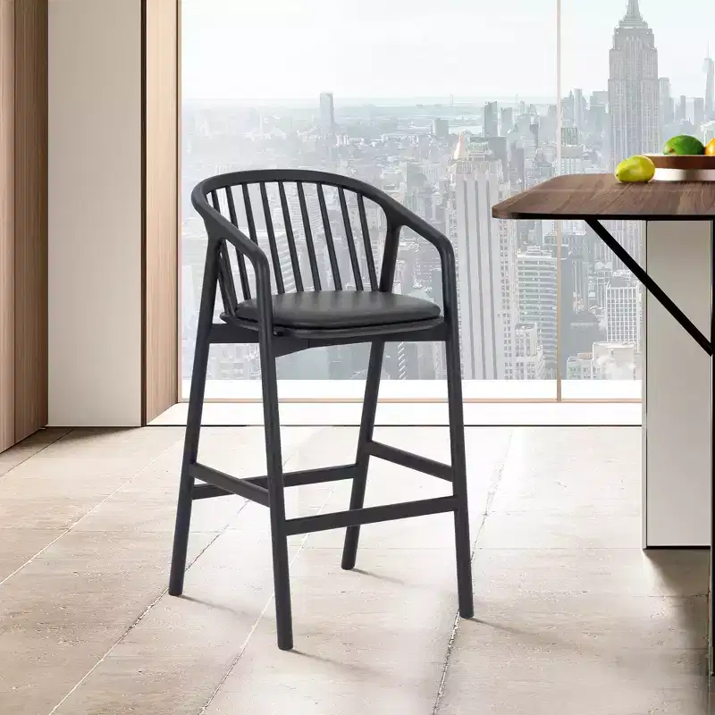 Armen Living Echo Wood and Faux Leather Barstool