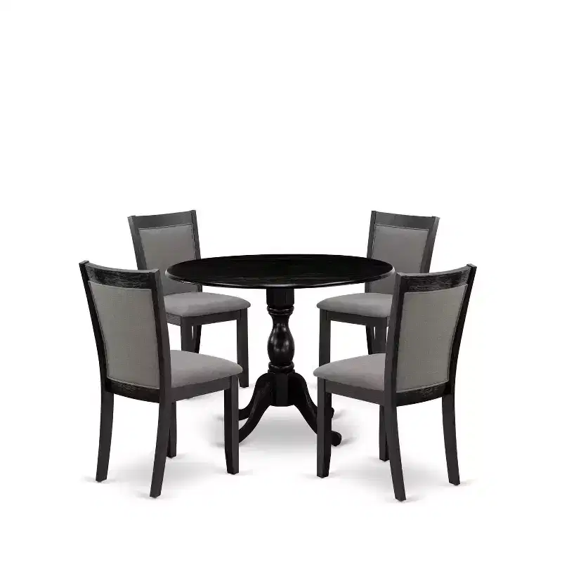 HomeStock 5-Piece Natural Oak Finish Solid Wood Top Dining Table with 4 Upholstered Chairs with Drop Leaf Lattice Back