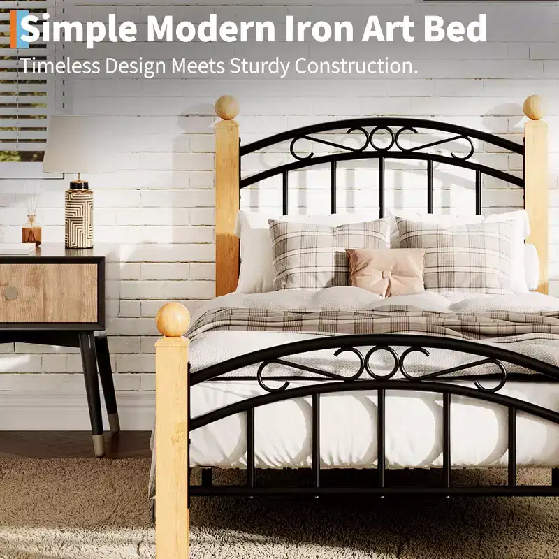 Metal Bed Frame with Headboard and Footboard, Metal & Noise-Free Design, Steel Slats, No Box Spring Needed