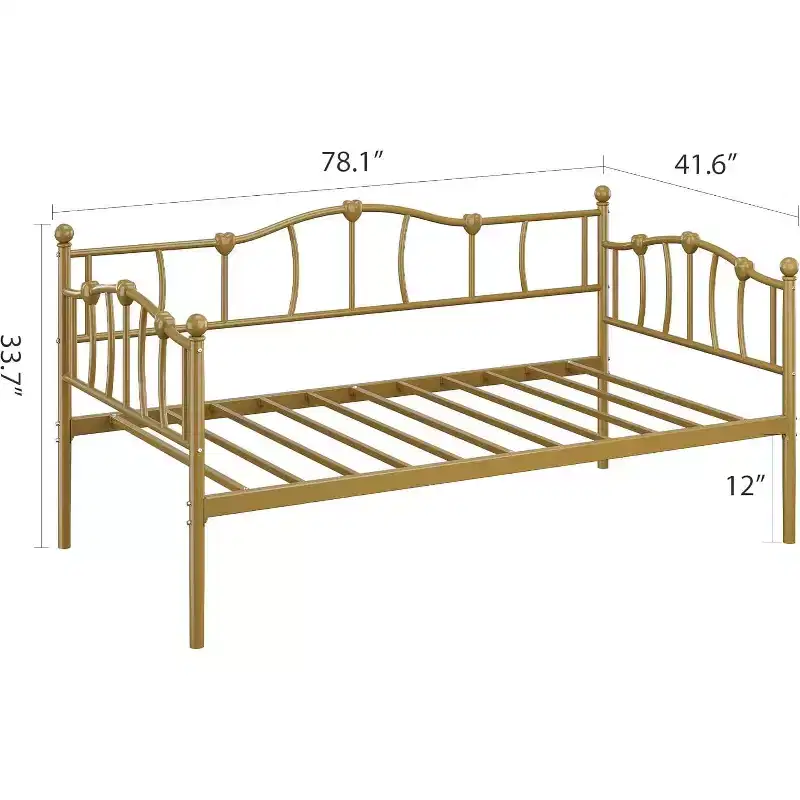 Twin Size Daybed Frame, Metal Platform Sofa Bed with Stylish Headboard, Heavy Duty Steel Slat Support, Space Saving for Living Room