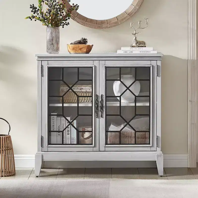 36 inch Wide Accent Cabinet with 2 Doors, Vintage Style Storage Cabinet with Solid Wood Legs