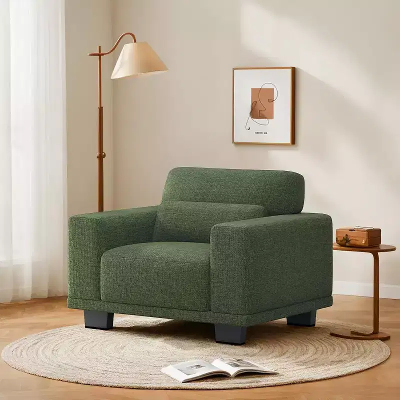 40 In Modern Deep-Seated Wide-Arm Single Sofa, Living Room Single Sofa, Comfortable Single Sofa with a Maximum Weight Capacity of 300 lbs, Green
