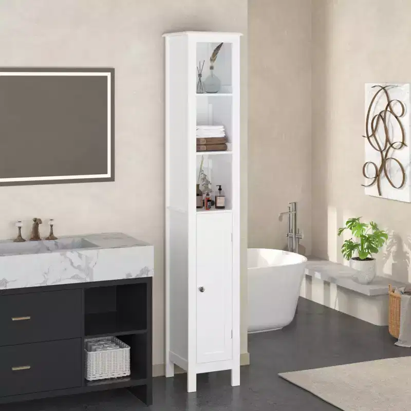 66.92 in Slim Tall Bathroom Cabinet with Adjustable Shelves and 1 Door