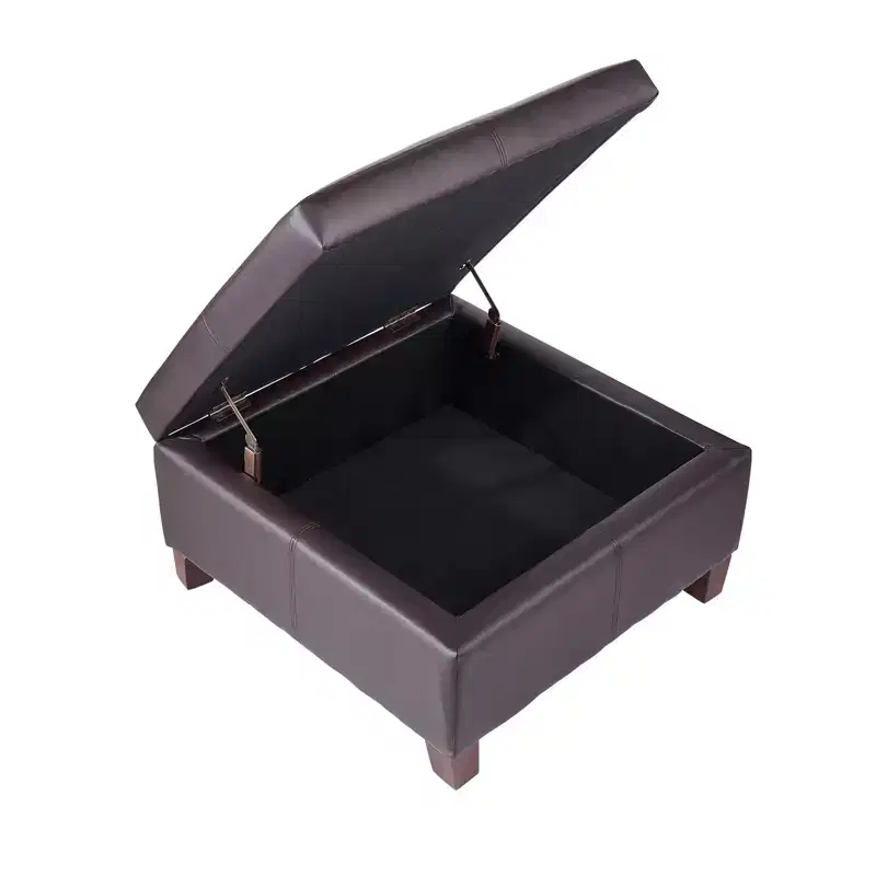 VEVOR 28 in Square Leather Ottoman with Storage, Upholstered Tufted Button Coffee Table Ottoman with Flip-Top Design, PU Leather, Dark Brown