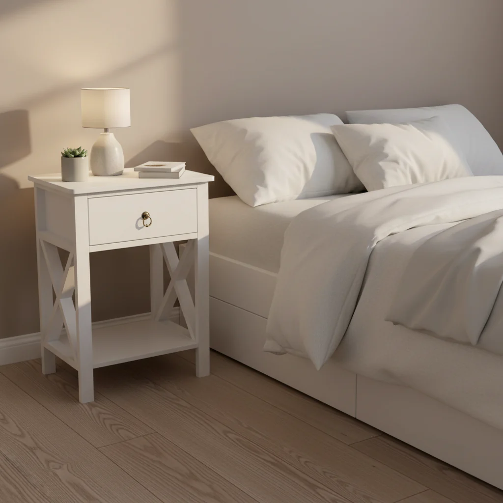1-Drawer White MDF Nightstand – 15.75