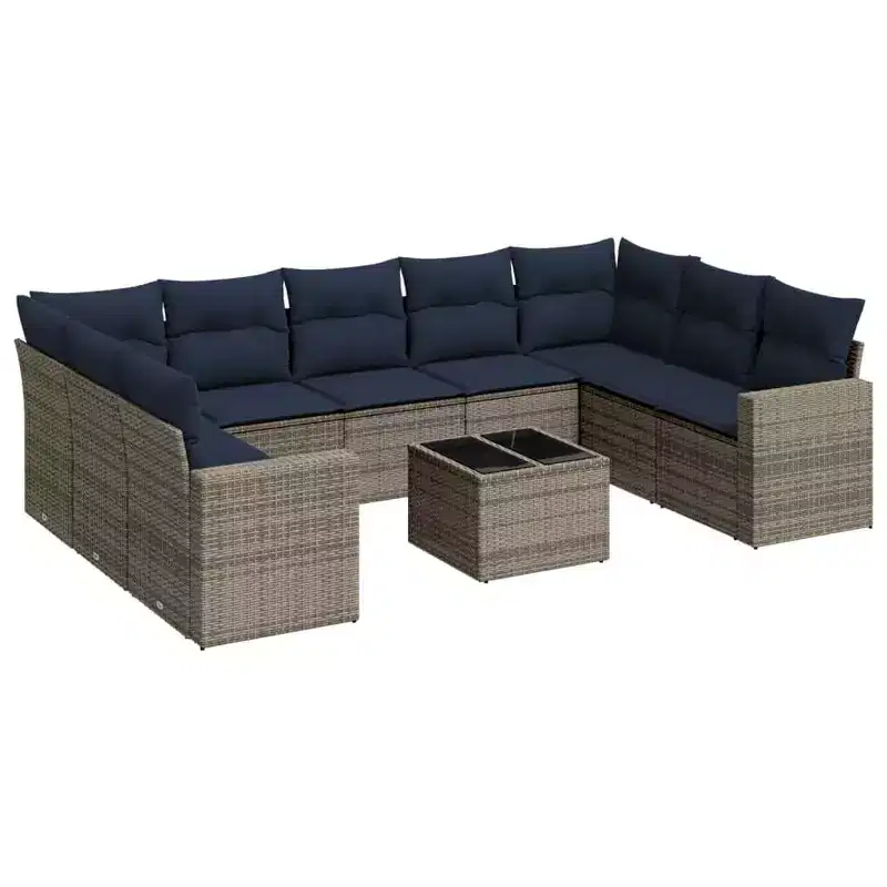 vidaXL Patio Sofa Set with Cushions Poly Rattan