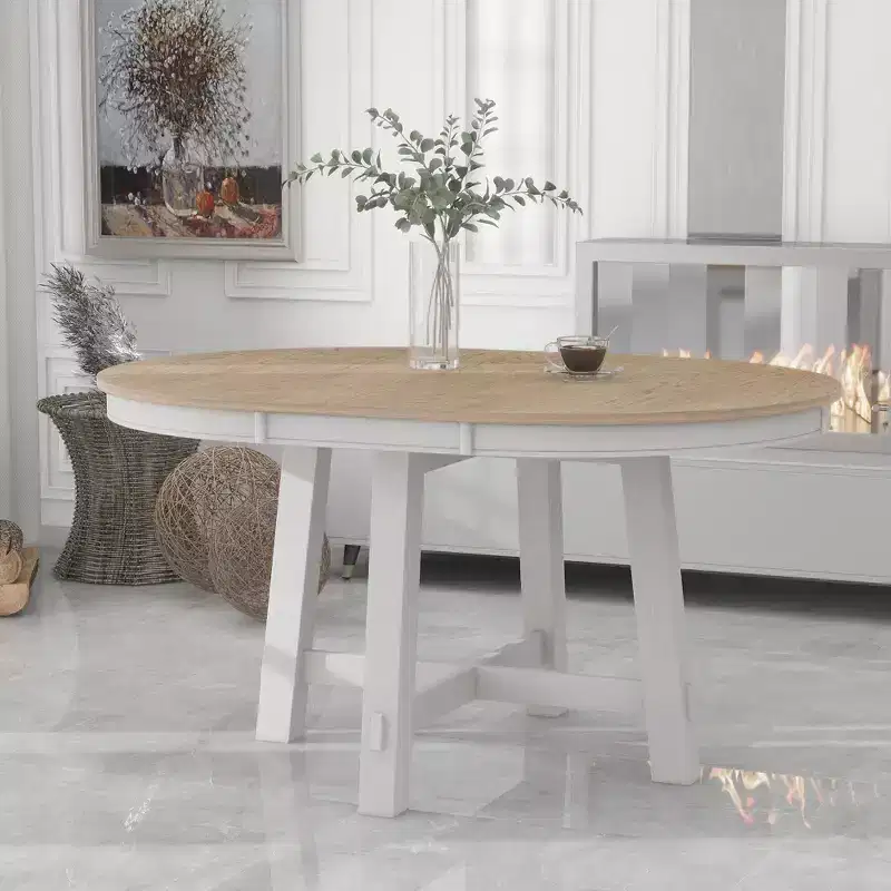 Farmhouse 4 Legs X-shaped Base Dining Table with 16 in. Leaf