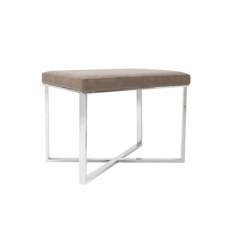 Faux Leather Bench Stool with Stainless Steel Base & High-Density Foam