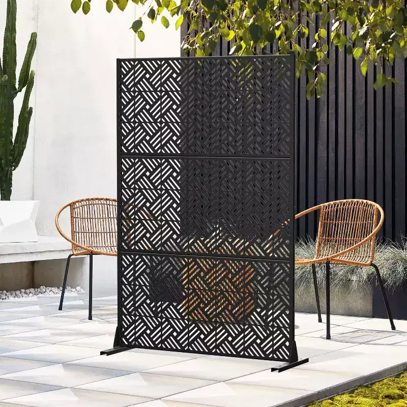 MAYEERTY 72 inch Room Divider Galvanized Frame Room Divider Privacy Screen Patio Garden Fence Black