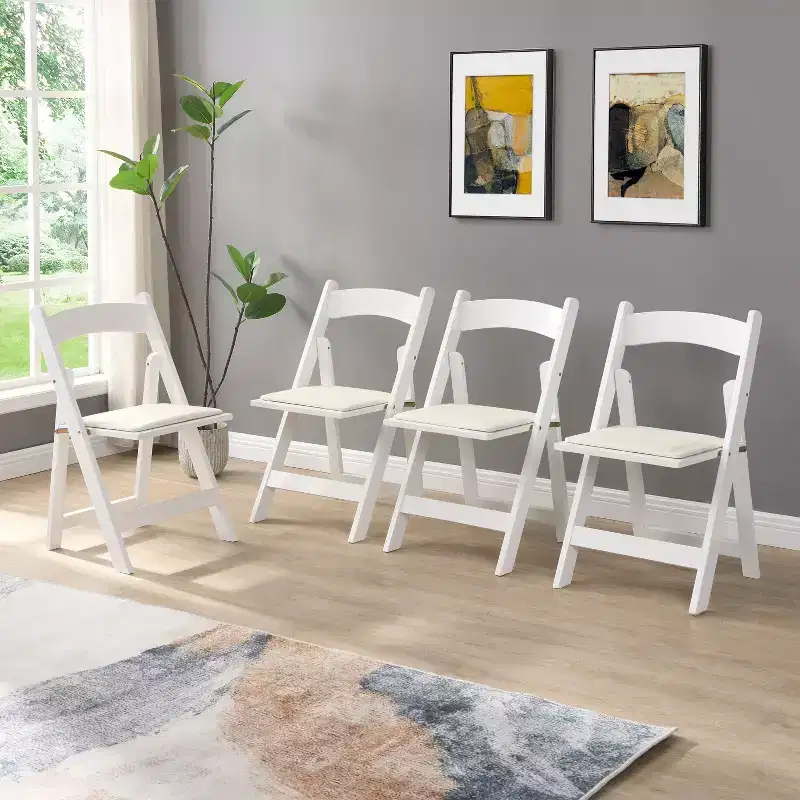 Okak Set of 4 Convenient Rustic Wood Dining Chairs with Upholstered Seat,Folding Accent Chairs for Dining Room,Living Room