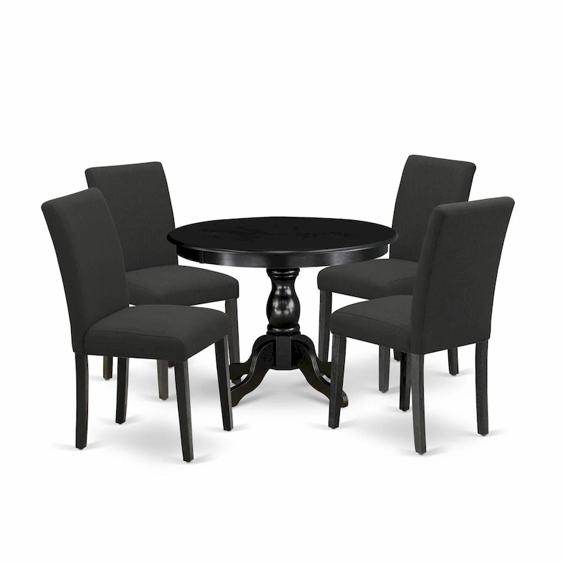 East West Furniture 5 Piece Dinette Set- a Round Dining Table and 4 Parson Dining Chairs, (Finish & Upholstered Option)