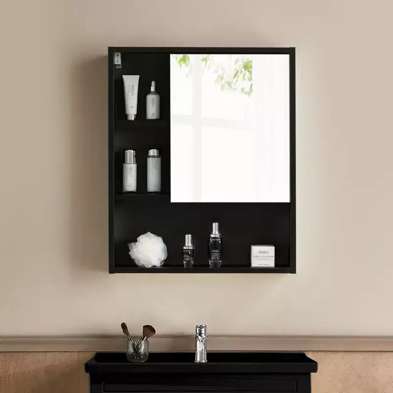 Basicwise Wall Mount Bathroom Mirrored Storage Cabinet with Open Shelf | 2 Adjustable Shelves Medicine Organizer Storage Furniture