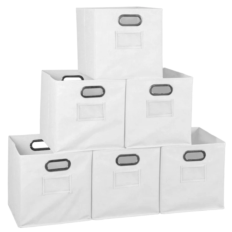 Set of 6 Foldable Fabric Storage Bins - White