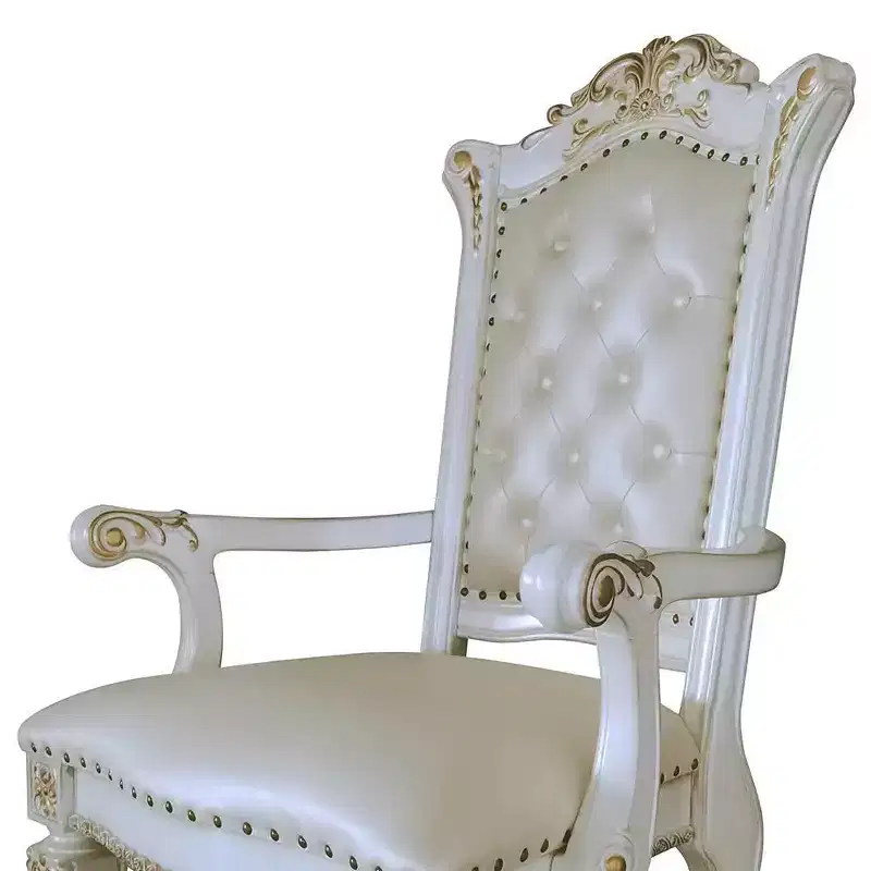 24" Vendome Accent Chair Synthetic Leather/Antique Pearl Finish - Acme Furniture