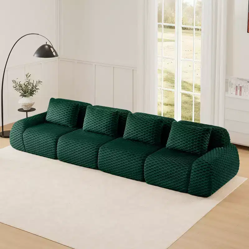 146 Modular Sectional Sofa Flannelette 4-Seater Deep Seat Buckle No Assembly Green