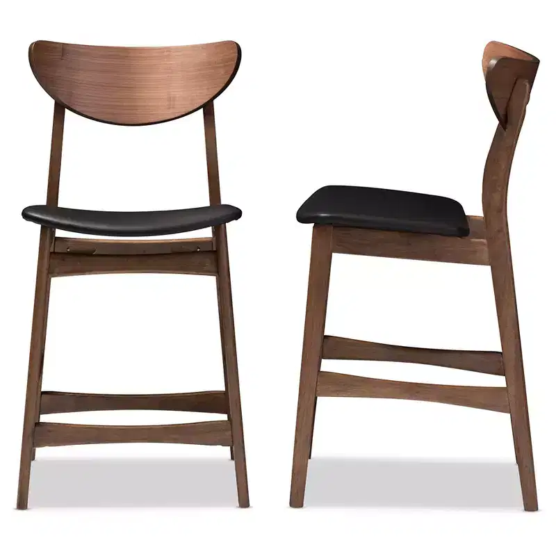 24" Latina Mid - Century Modern Faux Leather Upholstered Wood Finishing Counter Height Barstool Black - Baxton Studio