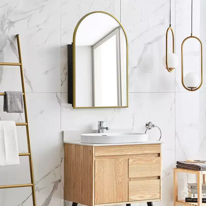 36 x 24 Inch Gold Arched Bathroom Medicine Cabinet With Mirror