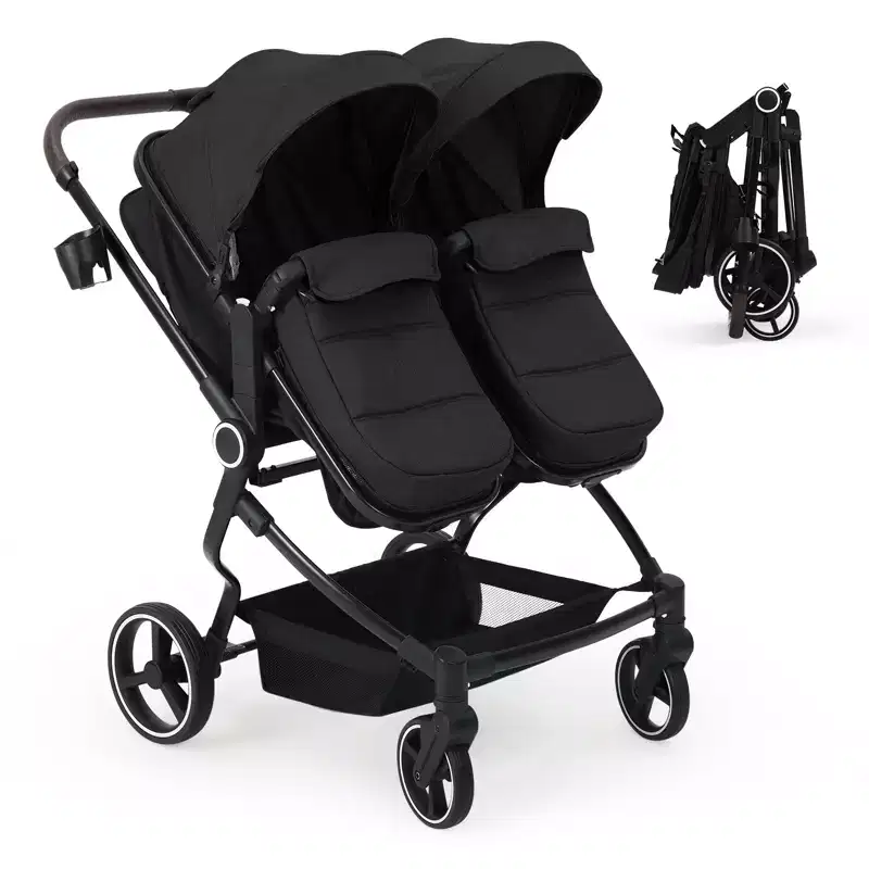 Side by Side Double Stroller for Twins, S600D Compact Foldable Lightweight Twin Baby Stroller with Canopy & Storage Basket