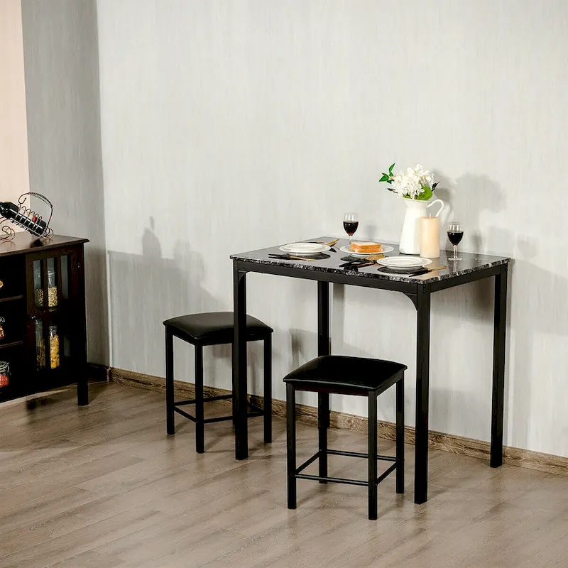 Costway 3 Piece Counter Height Dining Set Faux Marble Table 2 Chairs