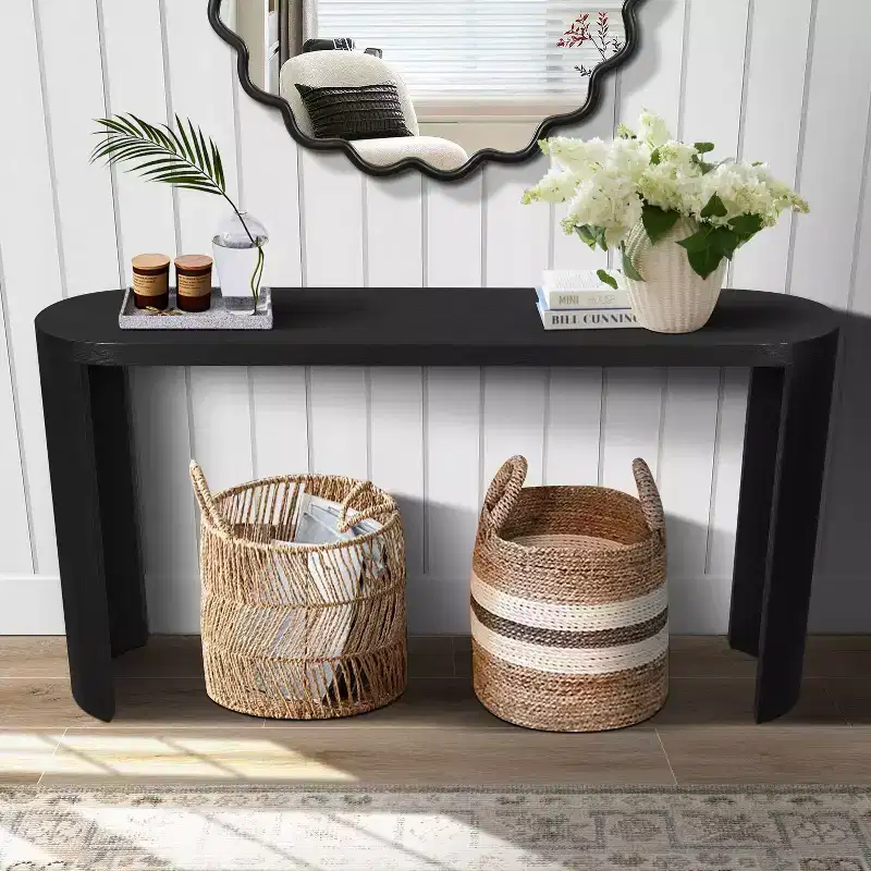 60 Black Thick Top Entryway Table with Curved Legs