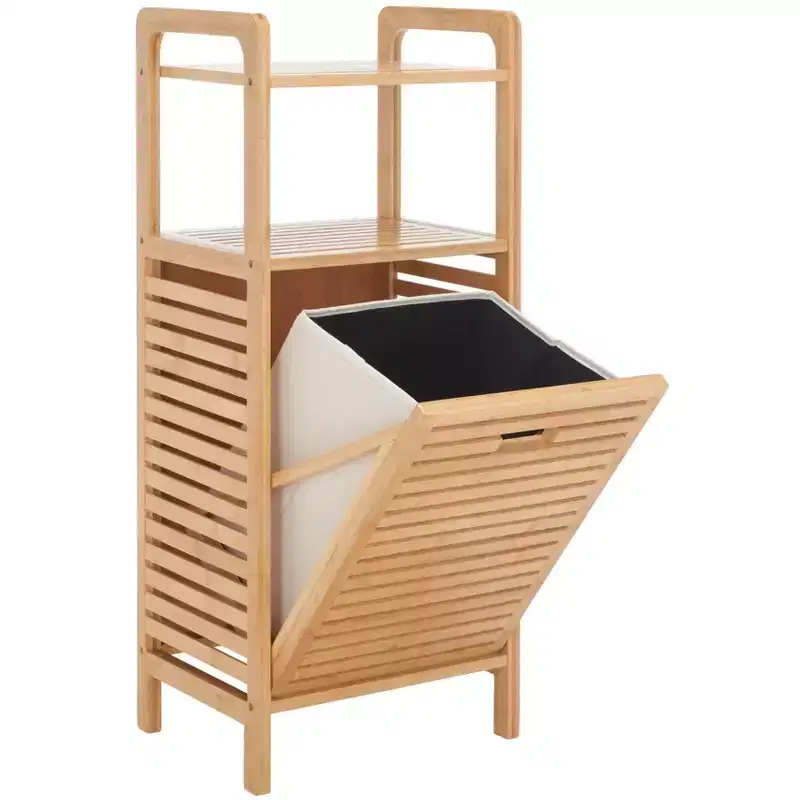 Bamboo Laundry Basket with Shelf - Natural/Beige