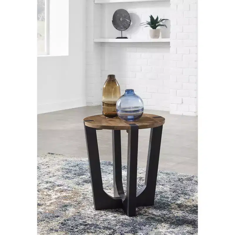 Round Mango Wood End Table, Brown & Black