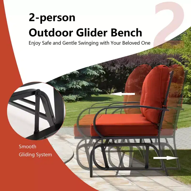 Costway Patio 2-Person Glider Bench Rocking Loveseat Cushioned Armrest Brick Red\Beige\Blue