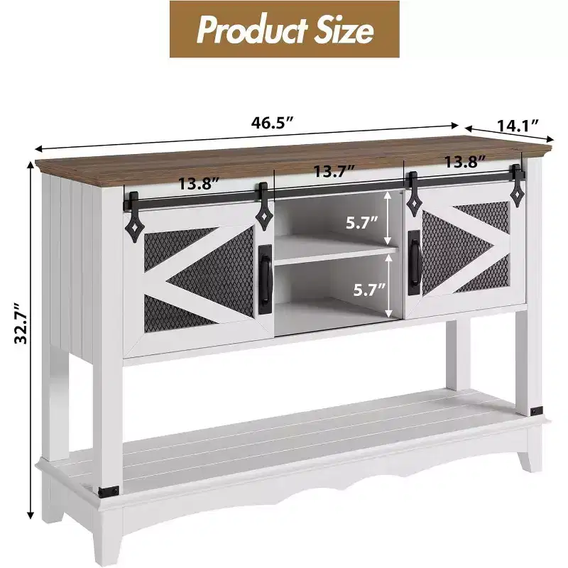 Rustic Farmhouse Console Table with Sliding Barn Doors, Storage Cabinet Entryway Table, Sofa Table for Living Room, Hallway, Modern Rustic Furniture