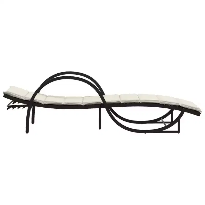 vidaXL Sun Lounger Black, Cream White PE Rattan, Powder-Coated Steel Large