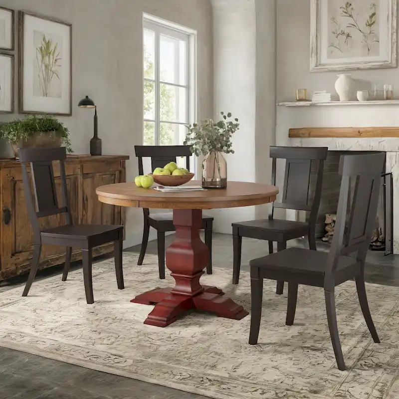Ronda 45 Round Solid Wood Top Dining Set with Panel Back Chairs