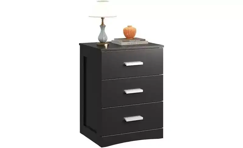 Wood Nightstand with 3 Drawers, Bed Side Table for Bedroom, Living Room, Dorm