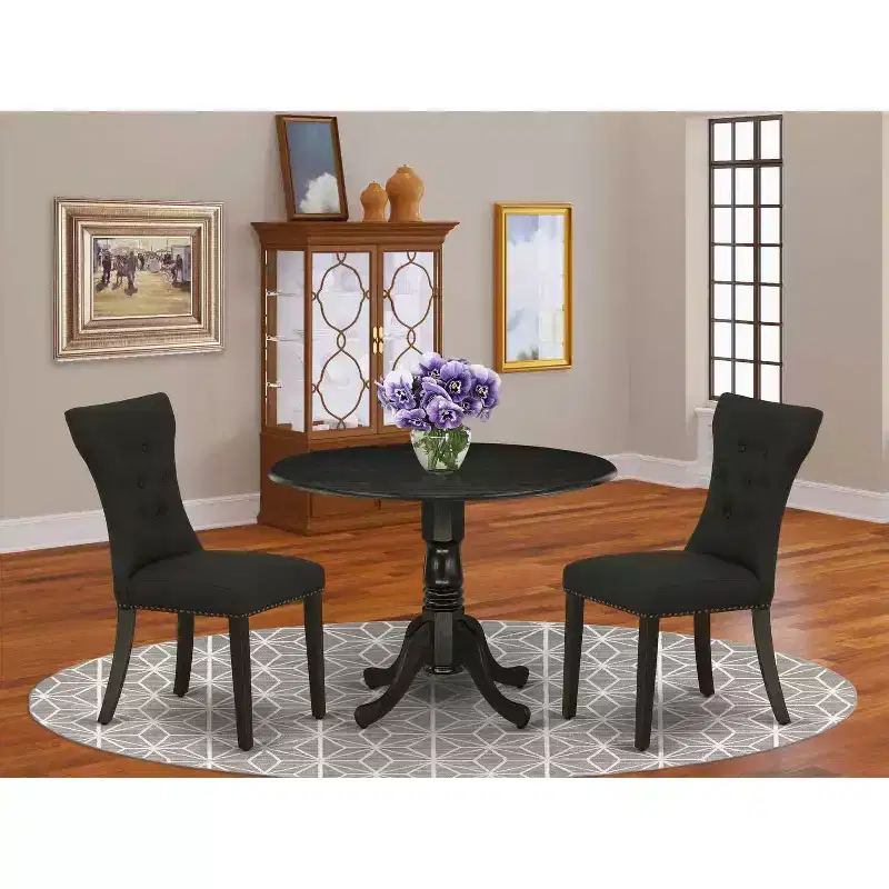 3-Piece Wirebrushed Black Solid Wood Top - Round Dining Room Set - Seats 4