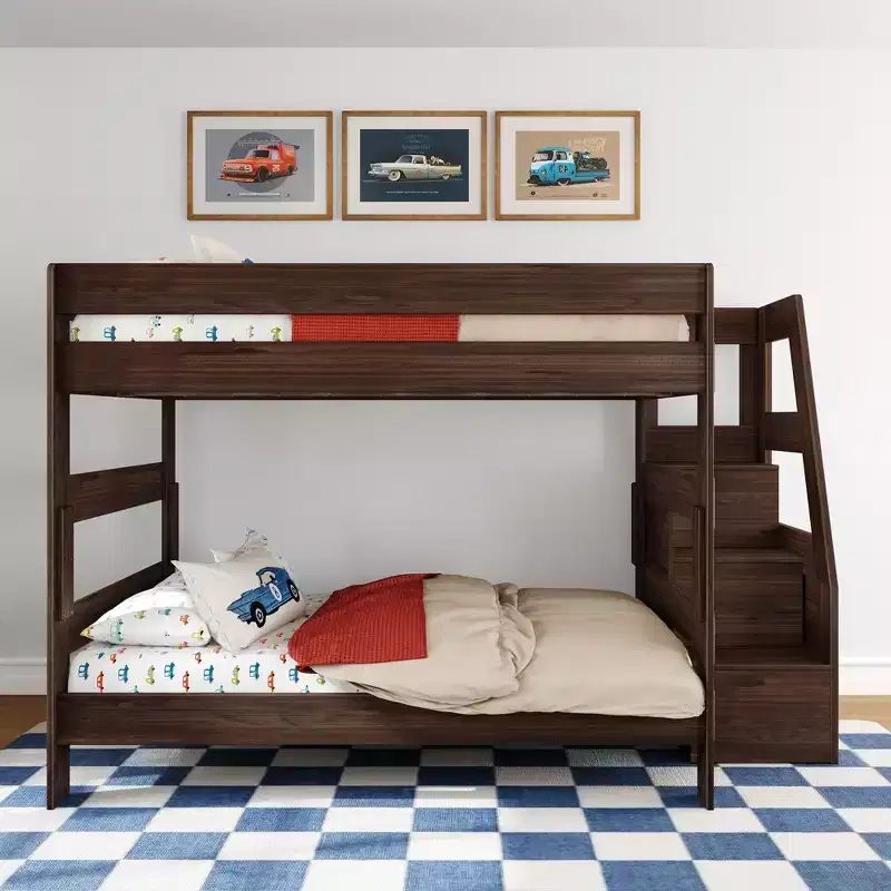 Modern Farmhouse Queen Over Queen Bunk Bed With Staircase